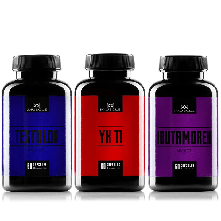 iMuscle Testolon, YK-11 and Ibutamoren bottles side by side