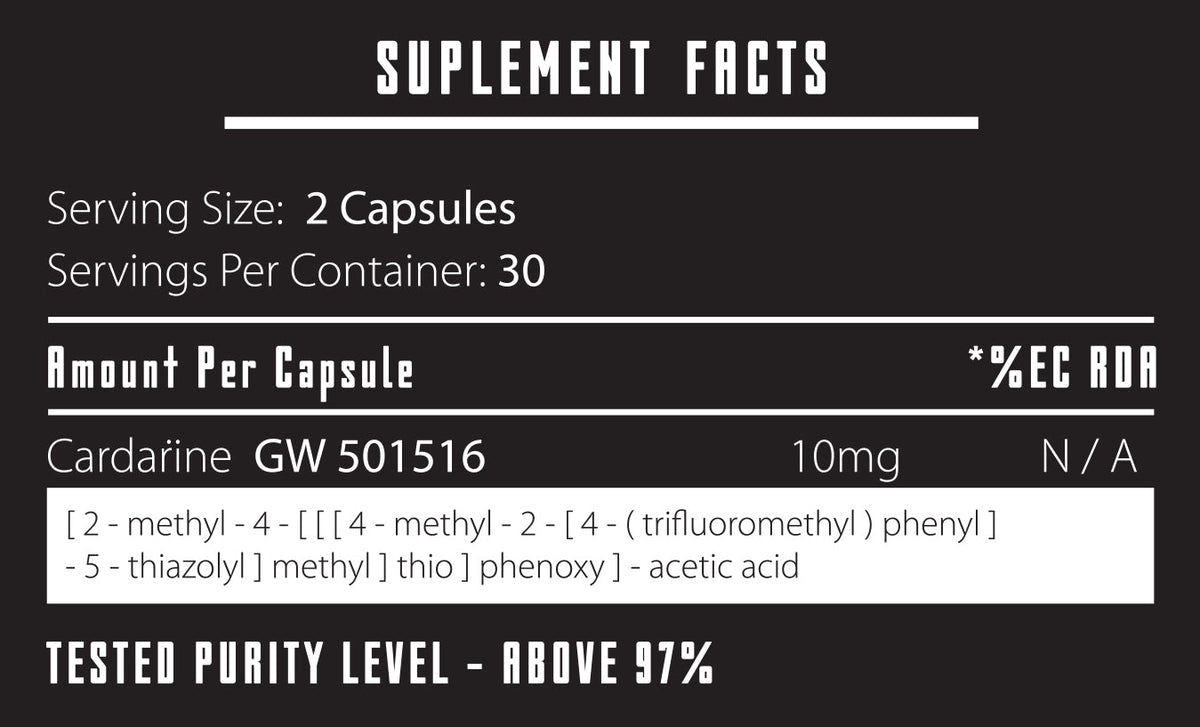 iMuscle Cardarine GW-501516 supplement facts panel, 10mg per capsule