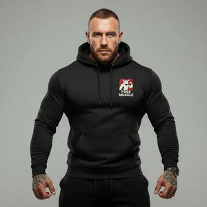 Free Muscle black gym hoodie with bull logo