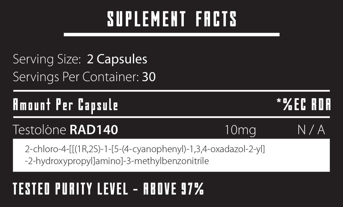 iMuscle Testolone RAD-140 supplement facts panel
