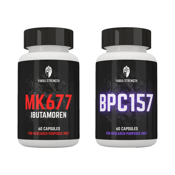 Yakka Strength MK-677 & BPC-157, pachet de capsule, fotografie de produs pe fundal alb