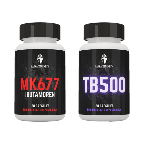 Yakka Strength MK-677 & TB-500, pachet de capsule, fotografie de produs pe fundal alb