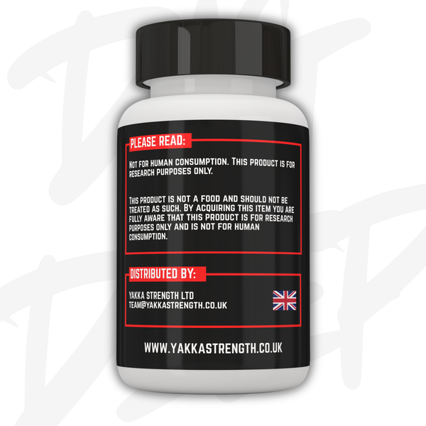 Yakka Strength MK677 + RAD140 bottle label, back with research use notice