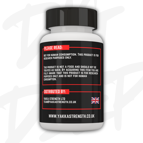 Yakka Strength MK677 bottle label, back with research use notice